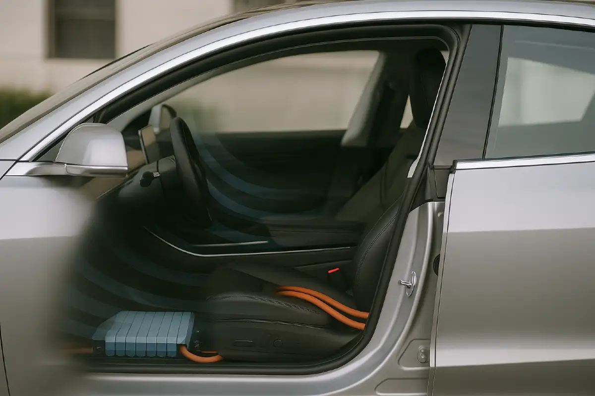 a semi-transparent cutaway of an electric car interior